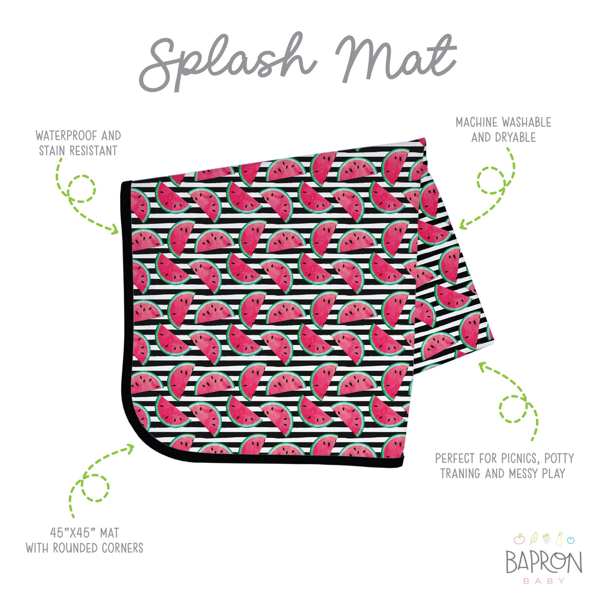 Summer Stripes - Watermelon - Splash Mat - A Waterproof Catch-All for Highchair Spills and More! SALE