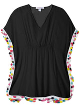 Three Little Tots Stella Cove - black cover up poncho with multicolor pom poms for girls