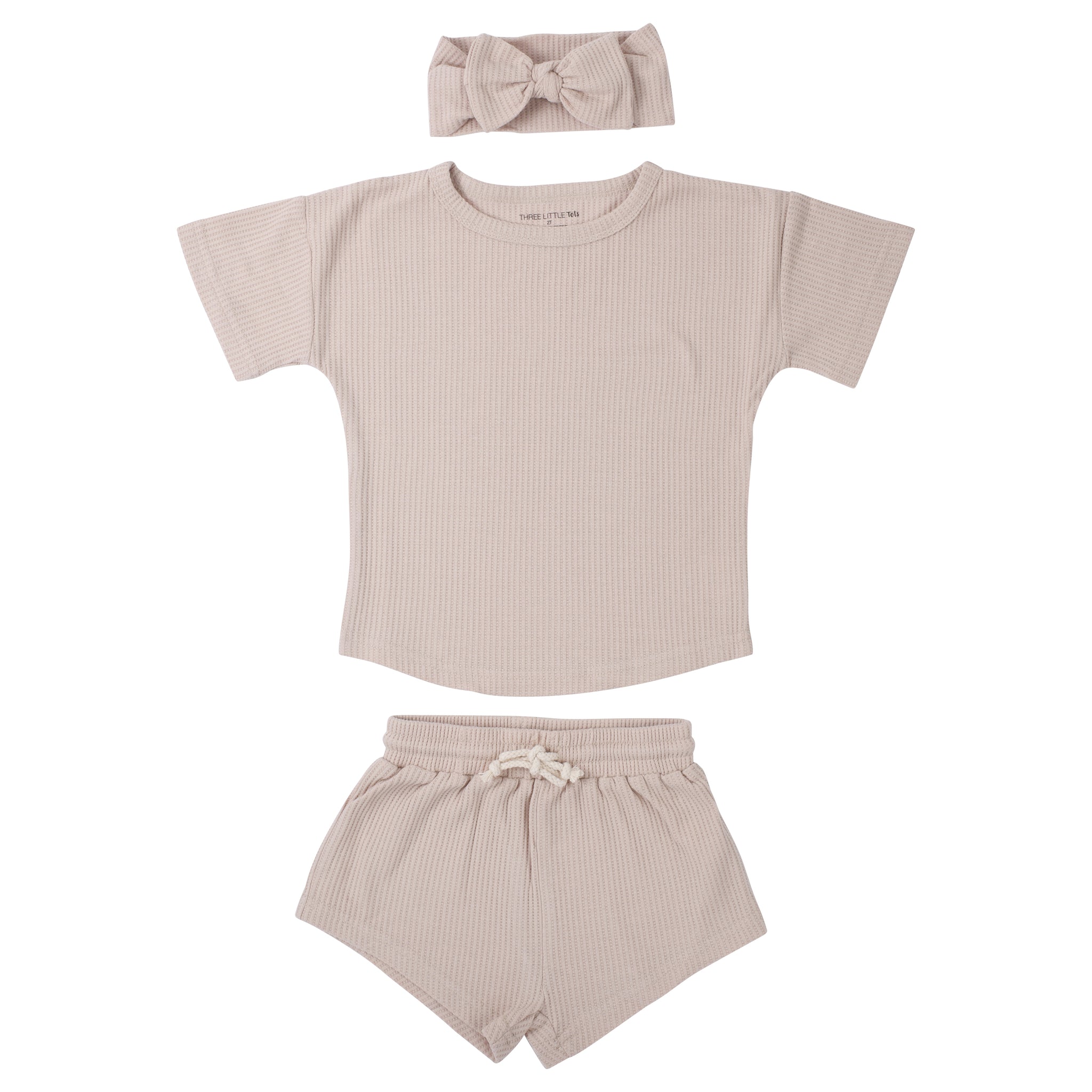 Three Little Tots Tan Waffle Set, in Bow