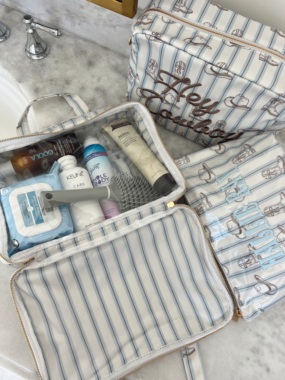 Three Little Tots Western Blues Striped - Clear Coat Toiletry Case - Preorder, second additional photo