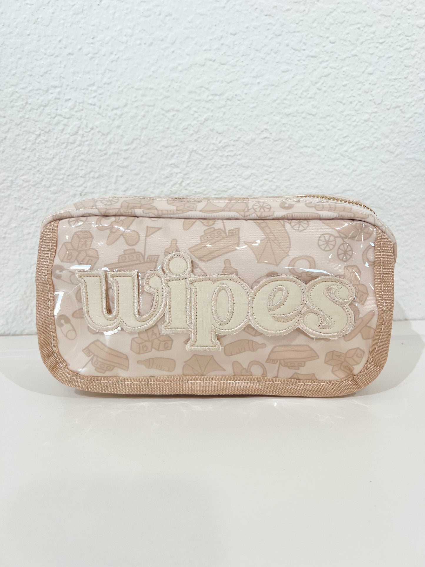 Three Little Tots Wipes Pouch - Clear Coat Bag, in Tan