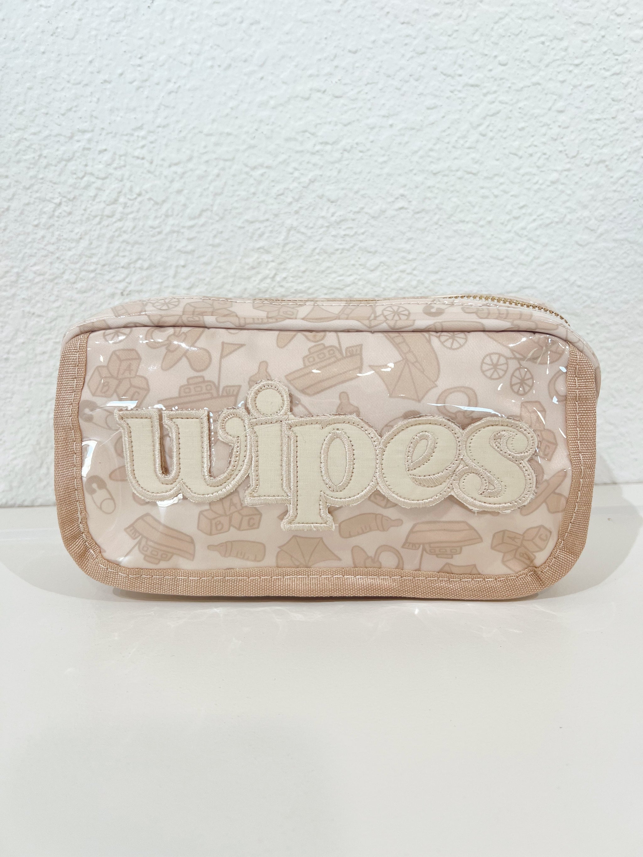 Three Little Tots Wipes Pouch - Clear Coat Bag, in Tan