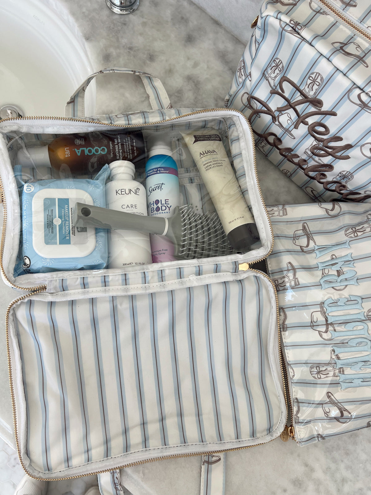 Three Little Tots Western Blues Striped - Clear Coat Toiletry Case - Preorder, fourth additional photo