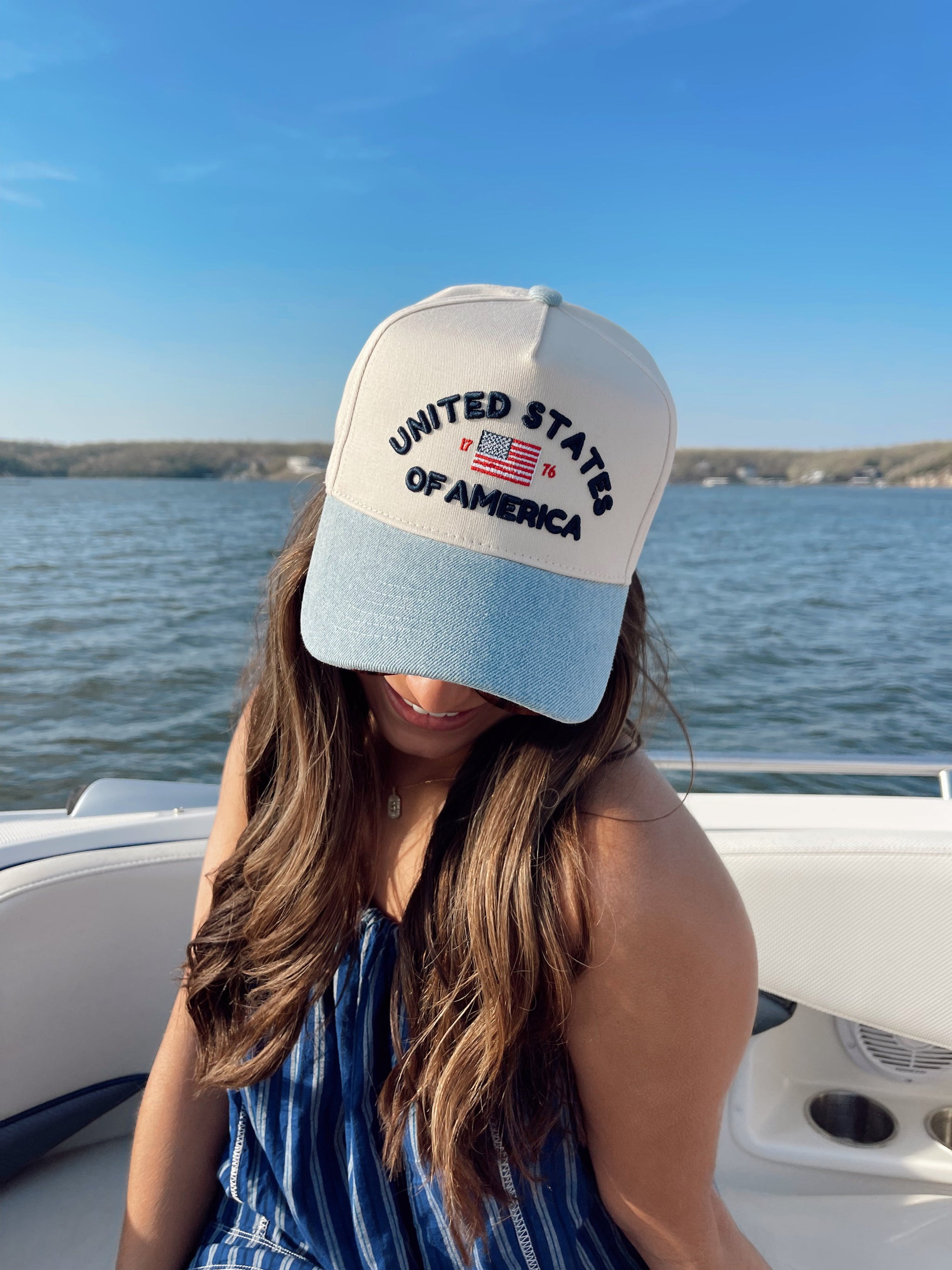 Three Little Tots United States of America - Denim Blue Vintage Trucker Hat, alternate angle