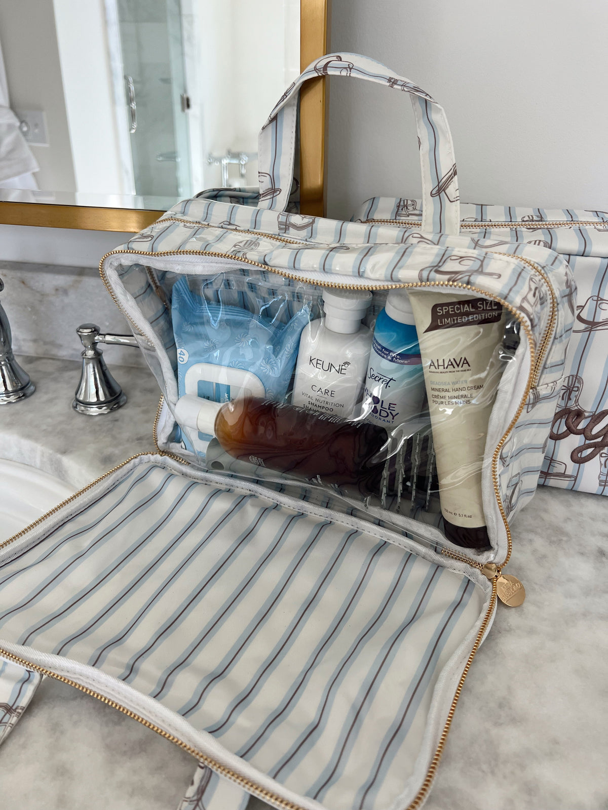 Three Little Tots Western Blues Striped - Clear Coat Toiletry Case - Preorder, third additional photo