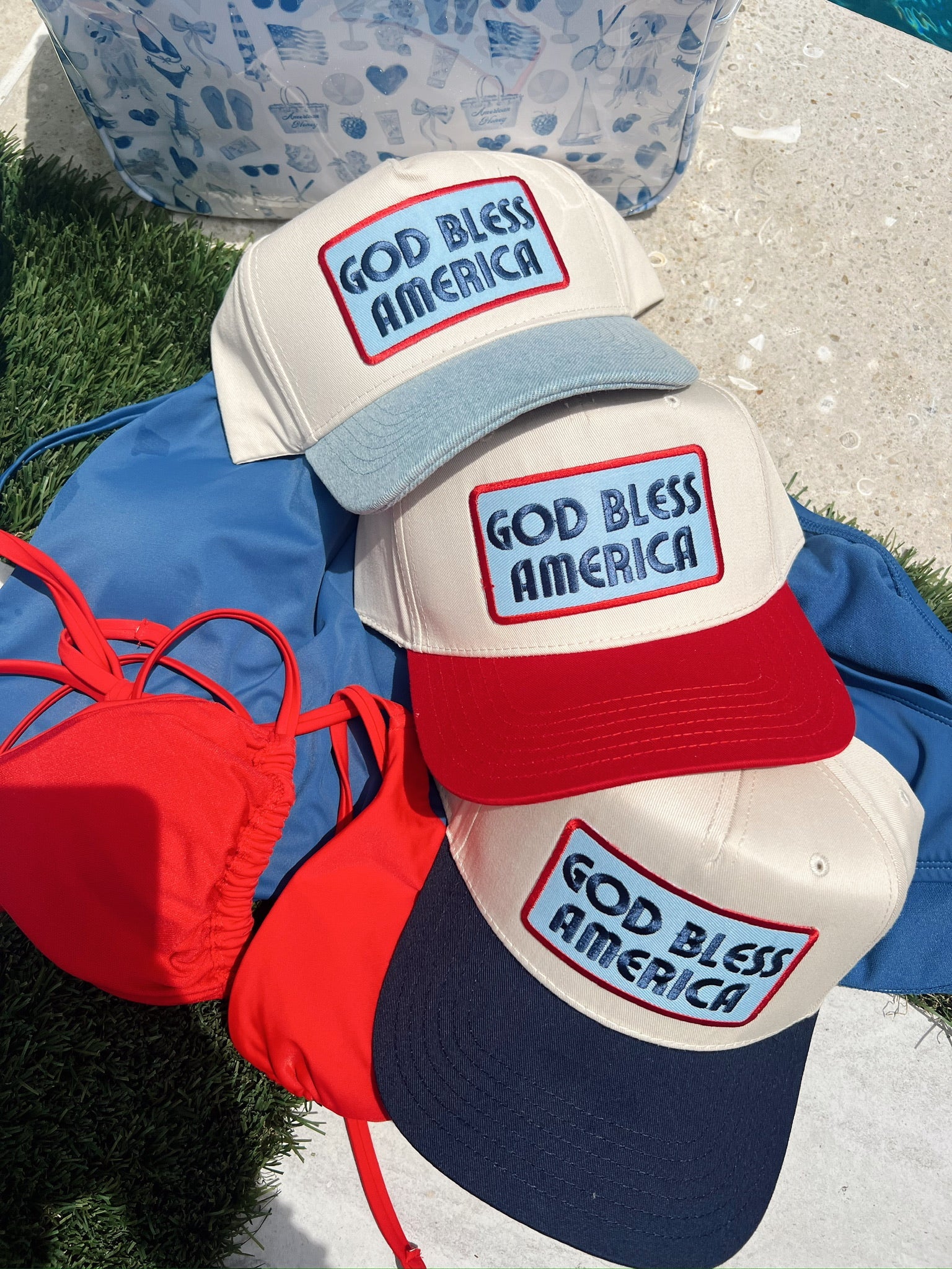 Three Little Tots God Bless America - Vintage Trucker Hat, extra product detail