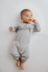 All silicon pacifier clip gray neutral outfit