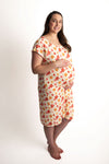 Pregnant Mom in Three Little Tots Groovy Floral Hospital Labor and Delivery Gown. The Best delivery gown