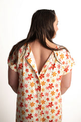 Three Little Tots Groovy Floral Hospital Labor and Delivery Gown. Snaps down the  back allow for easy access to epidurals while keeping you covered.