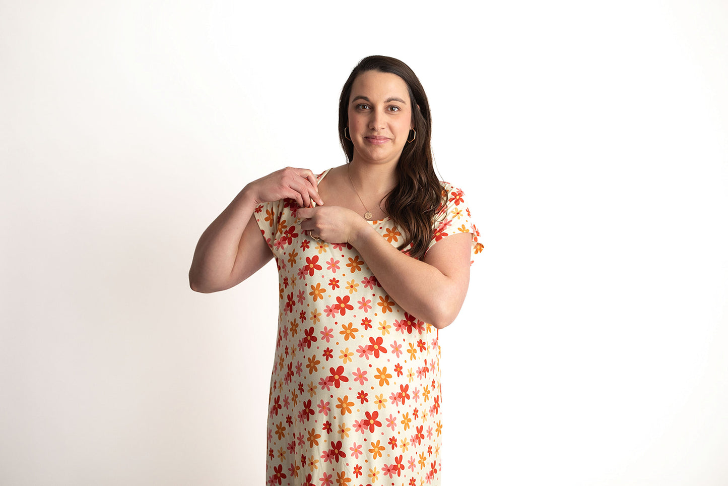 Three Little Tots Groovy Floral Hospital Labor and Delivery Gown. Snaps down the shoulder for easy access to IVs and Monitors. You can pull off and over IVs. 