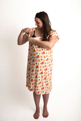 Three Little Tots Groovy Floral Hospital Labor and Delivery Gown. Snaps down the shoulder of the hospital gown that allows you to pull up and down over IVs and monitors. They also allow for easy skin on skin and breastfeeding.