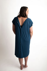 Three Little Tots Navy Blue Labor and delivery gown. The cutest softest Labor and delivery hospital gown. Snaps down the shoulder allow for you to pull up and down over IVs and for easy access to breastfeed