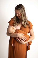 Three Little Tots Saddle Longhorn Orange Labor and delivery gown. The cutest softest Labor and delivery hospital gown. Snaps down the shoulder allow for you to pull up and down over IVs and for easy access to breastfeed