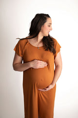 Three Little Tots Saddle Longhorn Orange Labor and delivery gown. The cutest softest Labor and delivery hospital gown. Snaps down the shoulder allow for you to pull up and down over IVs and for easy access to breastfeed