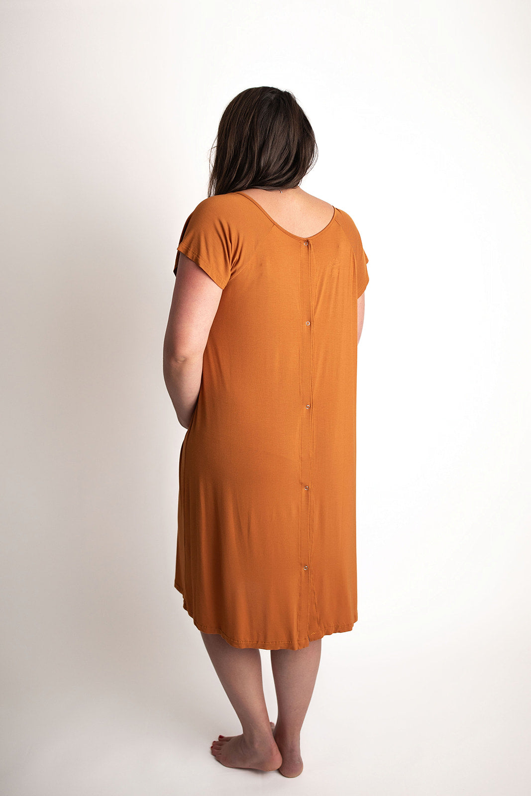 Three Little Tots Saddle Longhorn Orange Labor and delivery gown. The cutest softest Labor and delivery hospital gown. Snaps down the shoulder allow for you to pull up and down over IVs and for easy access to breastfeed