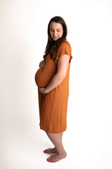 Three Little Tots Saddle Longhorn Orange Labor and delivery gown. The cutest softest Labor and delivery hospital gown. Snaps down the shoulder allow for you to pull up and down over IVs and for easy access to breastfeed