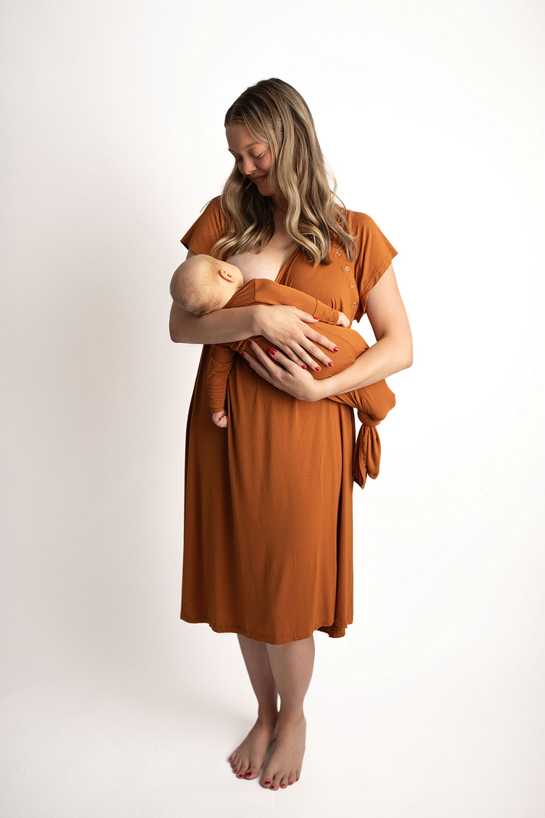 Three Little Tots Knotted baby gown saddle longhorn orange. The top knotted baby gown. Ultra soft bamboo like knotted baby gown