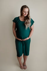 Comfortable hospital gown for expecting mothers, featuring snap closures for examinations and breastfeeding ease.