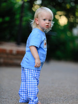 Three Little Tots Fall Thanksgivingand Halloween Blue Pumpkin Smock Embroidery Baby Boy'Set, extra product detail
