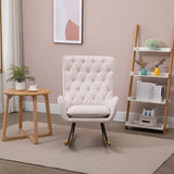 HOMCOM Mid-Century Fabric Nursery Rocker in Cream White