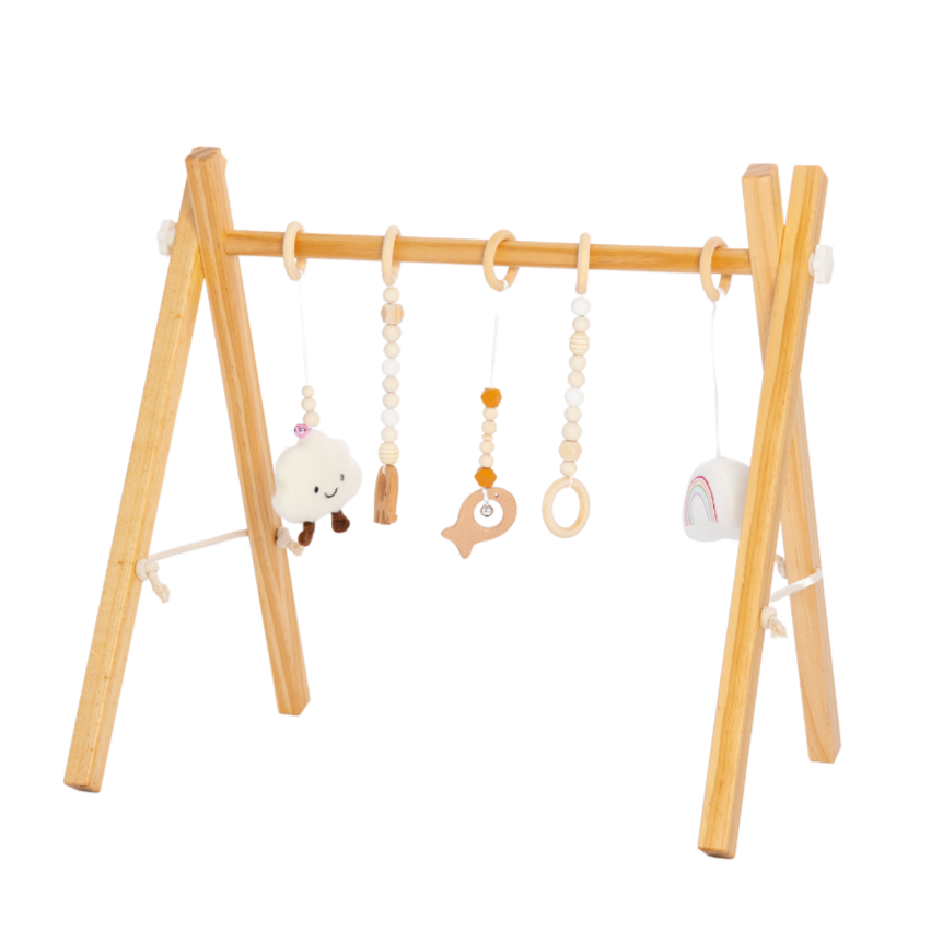 Three Little Tots Lilac Wooden Baby Gym Montessori Infant Play Gym with Hanging Toys, extra product detail
