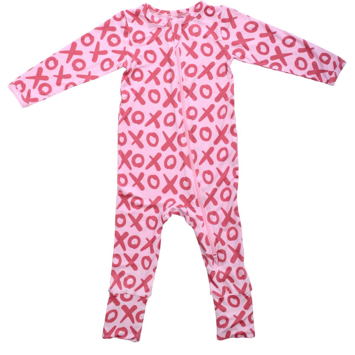 Three Little Tots Valentine's Day Xoxo Bamboo Newborn Zipper Pajamas Sleepers, alternate angle