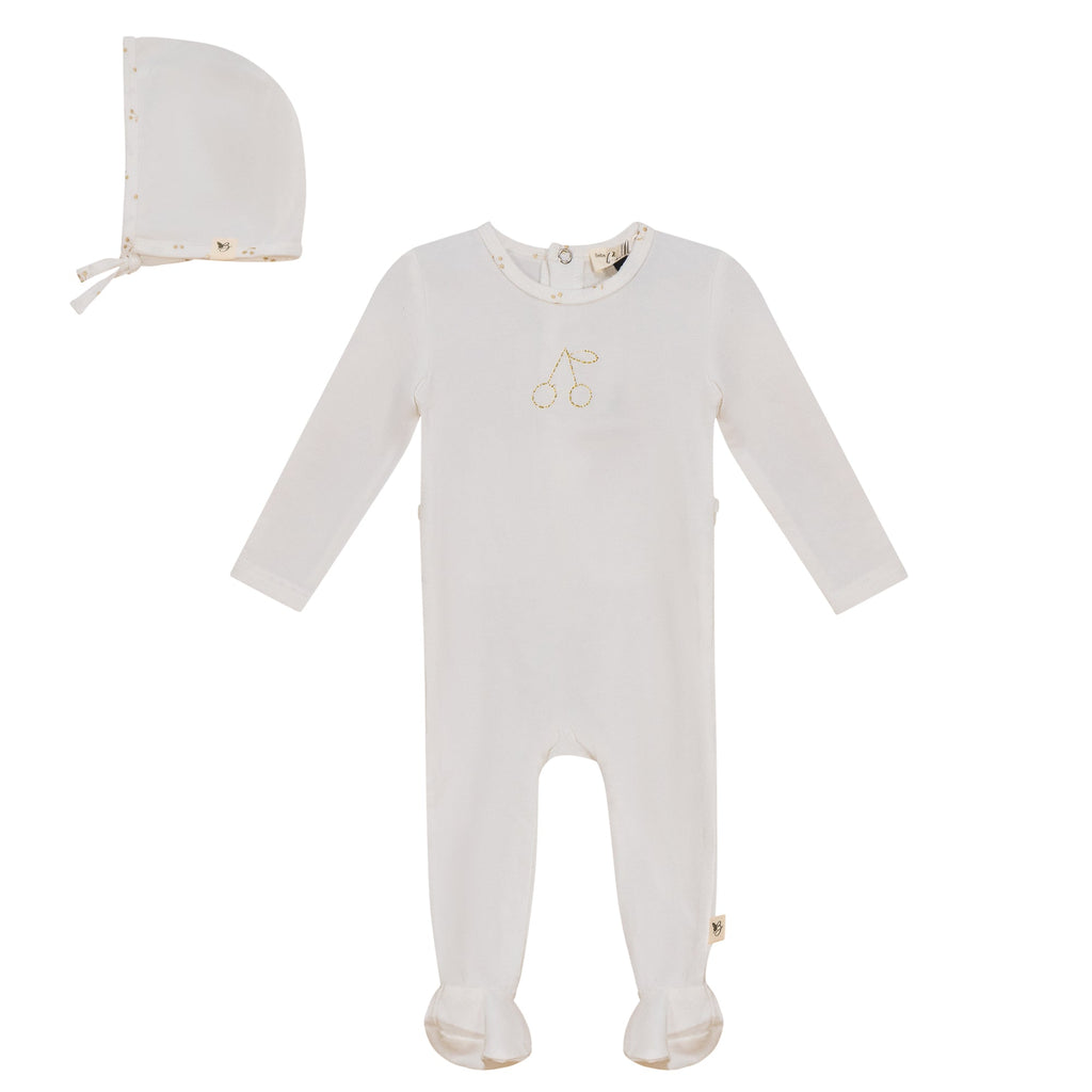 Cherry Print romper and Bonnet Set