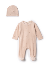 Three Little Tots Cherry Print Velour Onesie, in Linen
