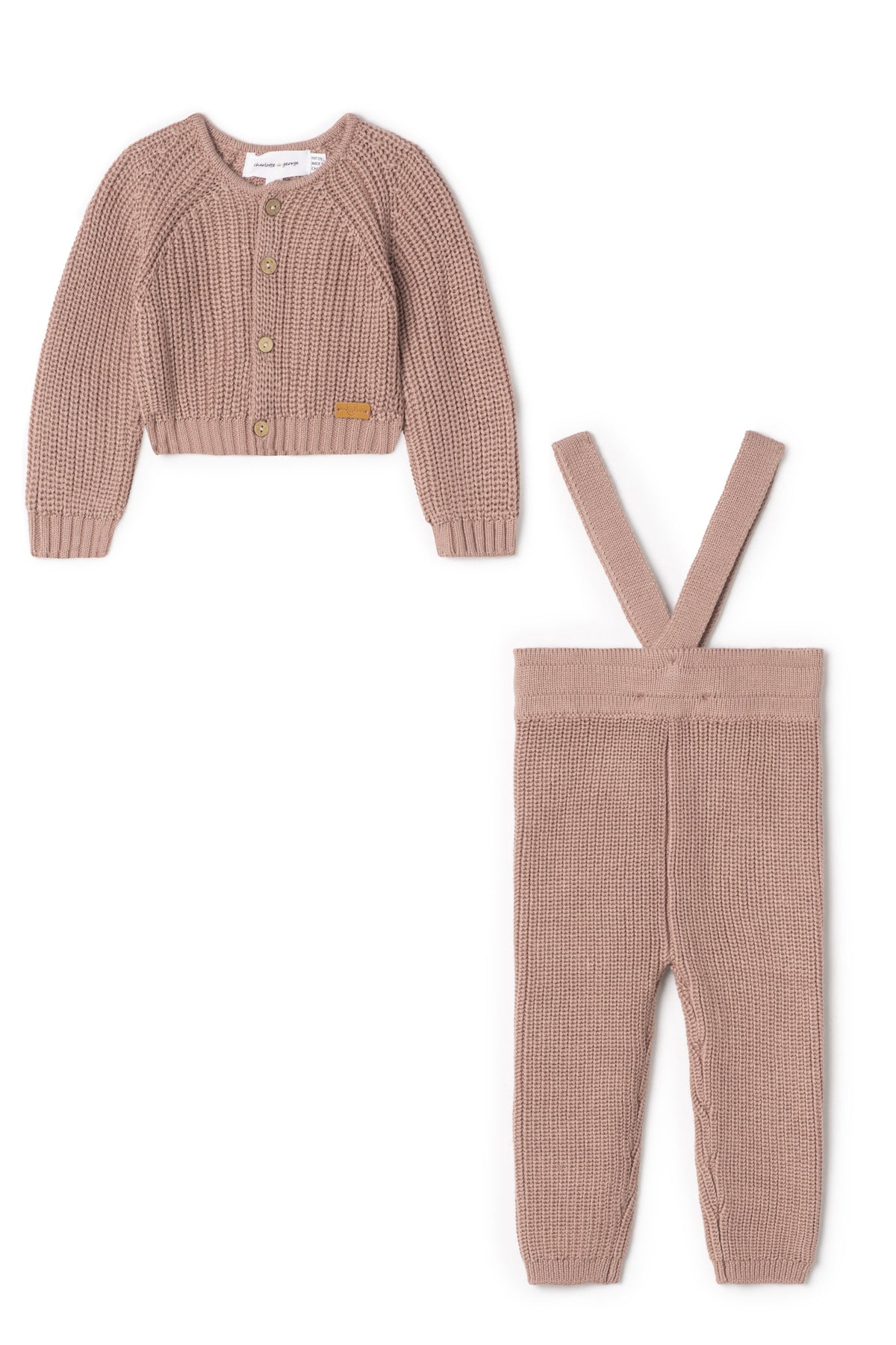 Three Little Tots Overall Rib Knit Set, in Dark Mauve