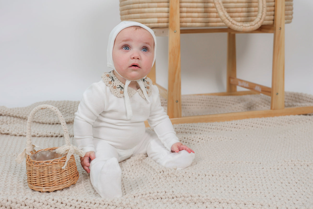 Three Little Tots Velour Crocket Collar Onesie, alternate angle