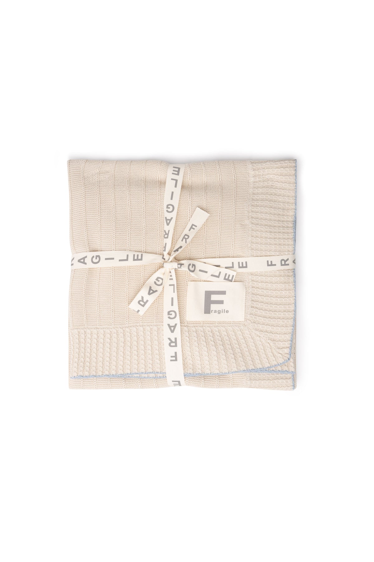 Three Little Tots Knit Blanket, in Sand/Blue