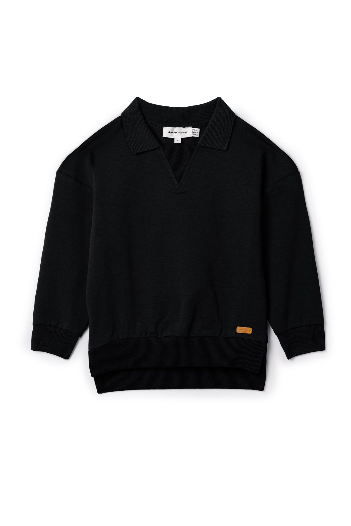 Three Little Tots French Fleece Ribbed Sweatshirt, in Black
