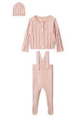 Three Little Tots High Waist Overall Knit Set, in Pink Mix
