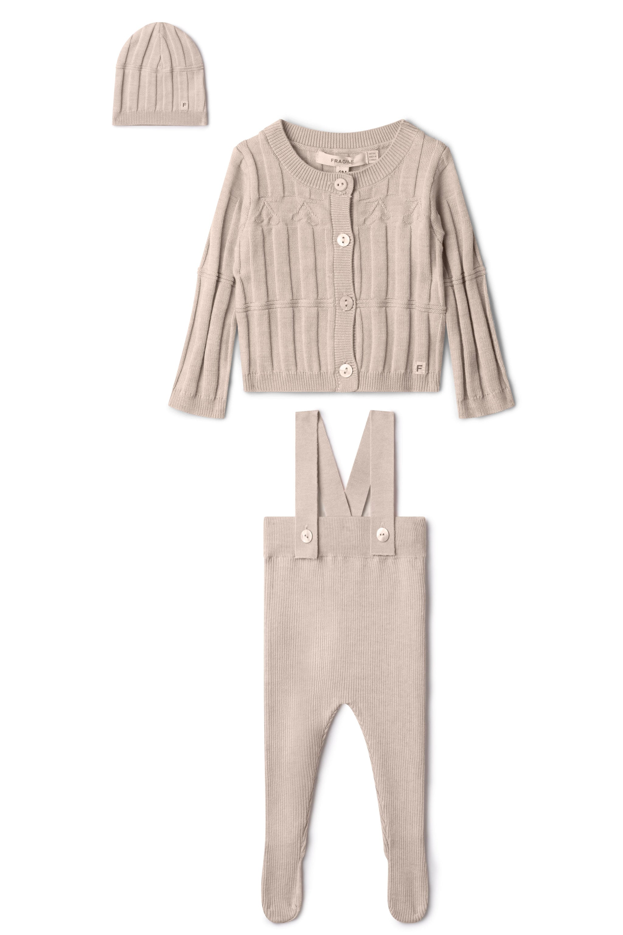 Three Little Tots High Waist Overall Knit Set, in Sandstorm