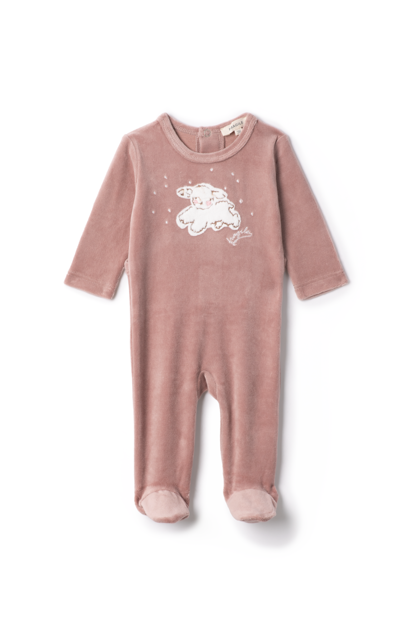 Three Little Tots Sheep Print Velour Onesie, in Blossom