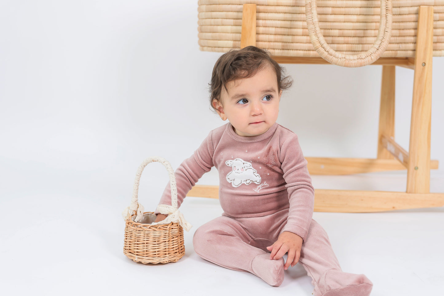 Three Little Tots Sheep Print Velour Onesie