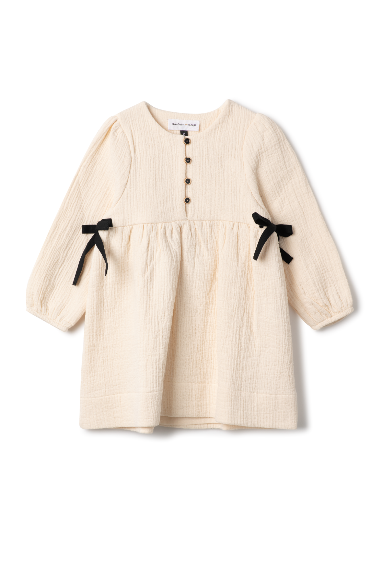 Three Little Tots Woven Ribbon Dress, in Off White