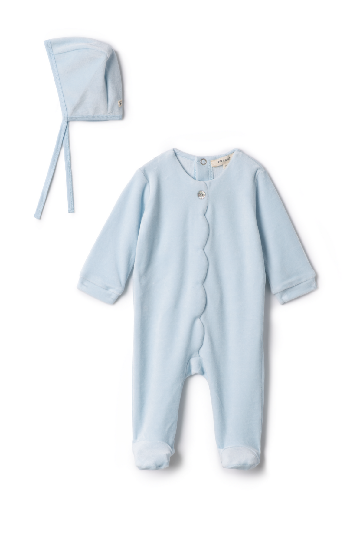Three Little Tots Cotton Velour Scallop Onesie, in Baby Blue