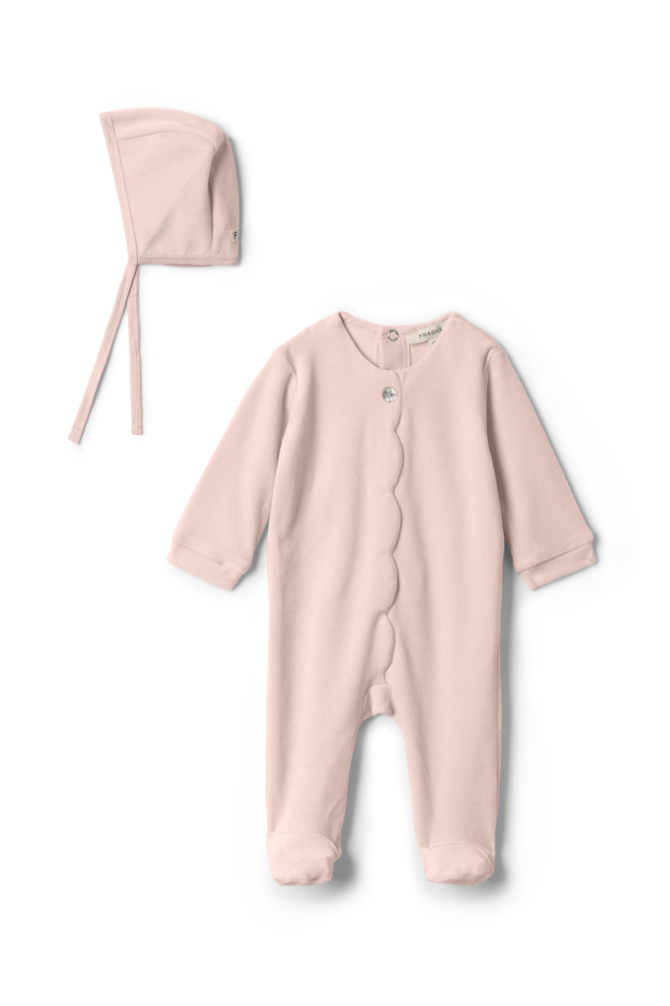 Three Little Tots Cotton Velour Scallop Onesie, in Baby Pink