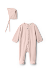 Three Little Tots Cotton Velour Scallop Onesie, in Baby Pink