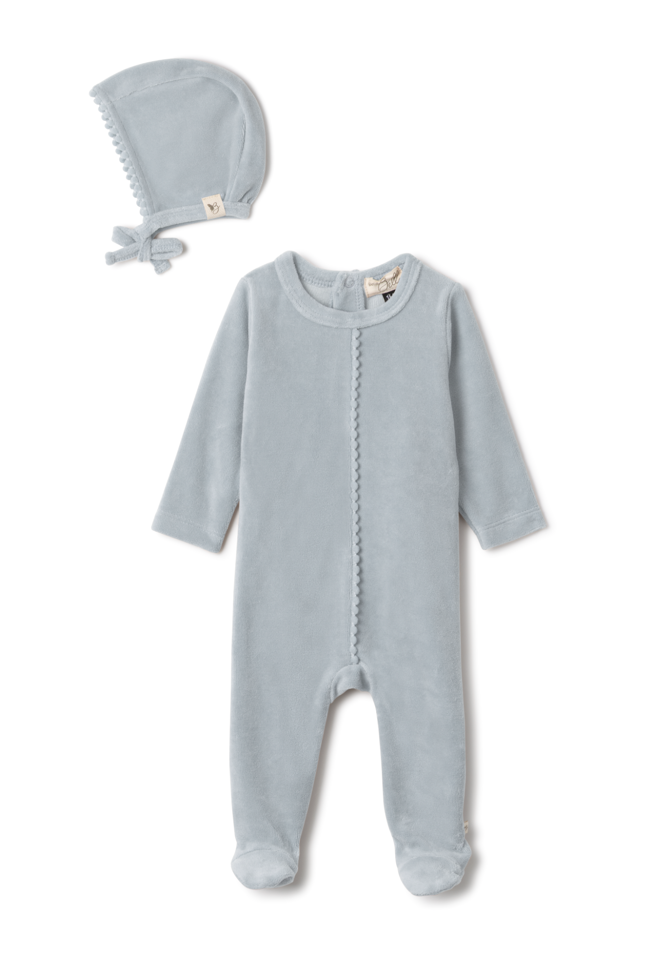 Three Little Tots Velour Pompom Onesie, in Blue