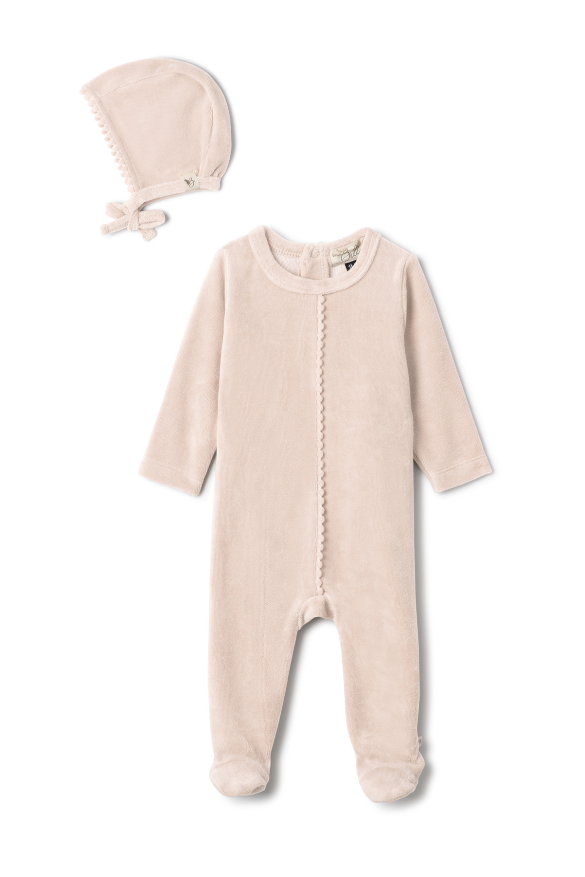 Three Little Tots Velour Pompom Onesie, in Blush