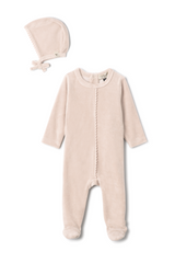 Three Little Tots Velour Pompom Onesie, in Blush