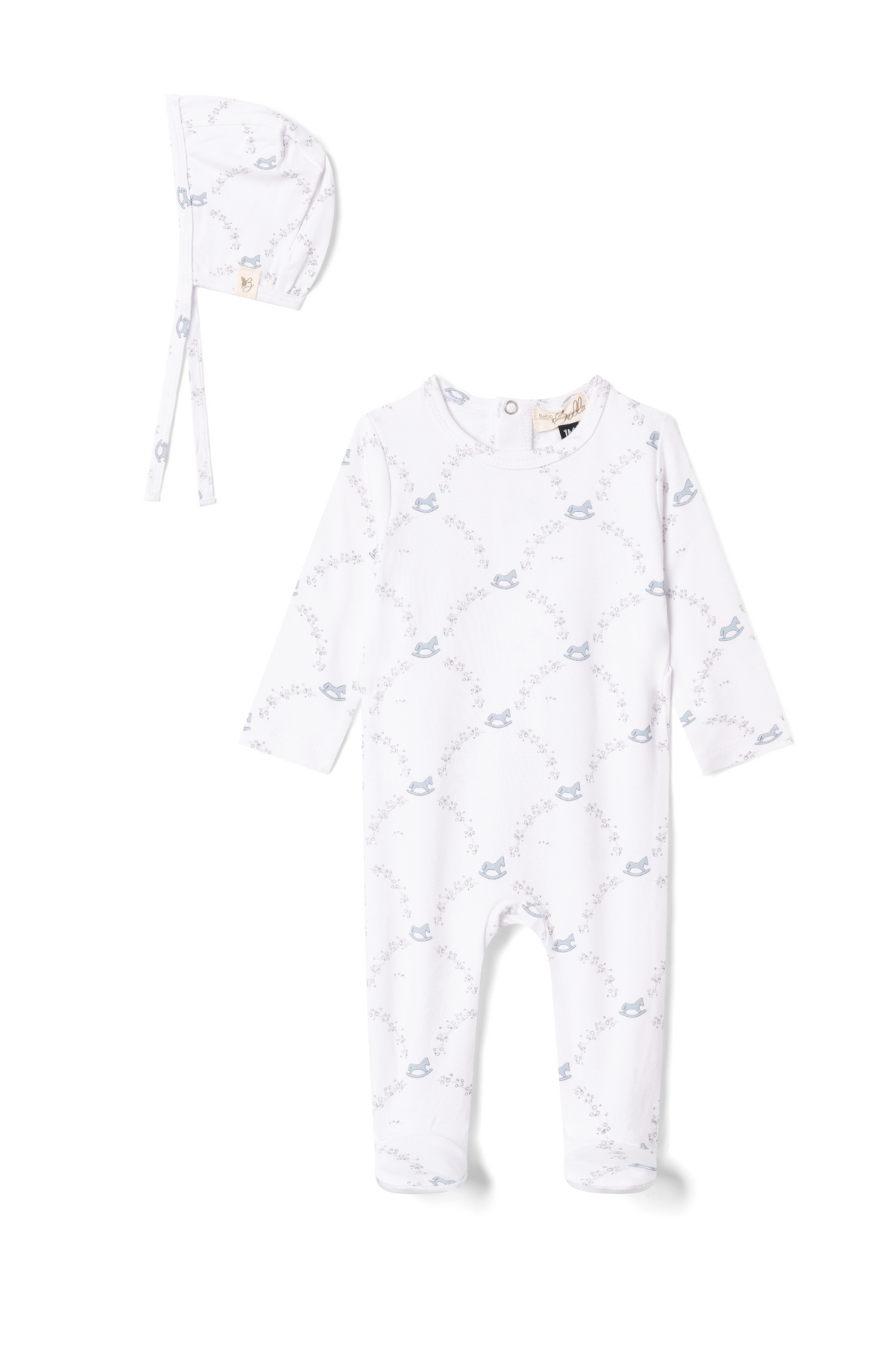 Three Little Tots Rocking Horse Print Onesie, in White