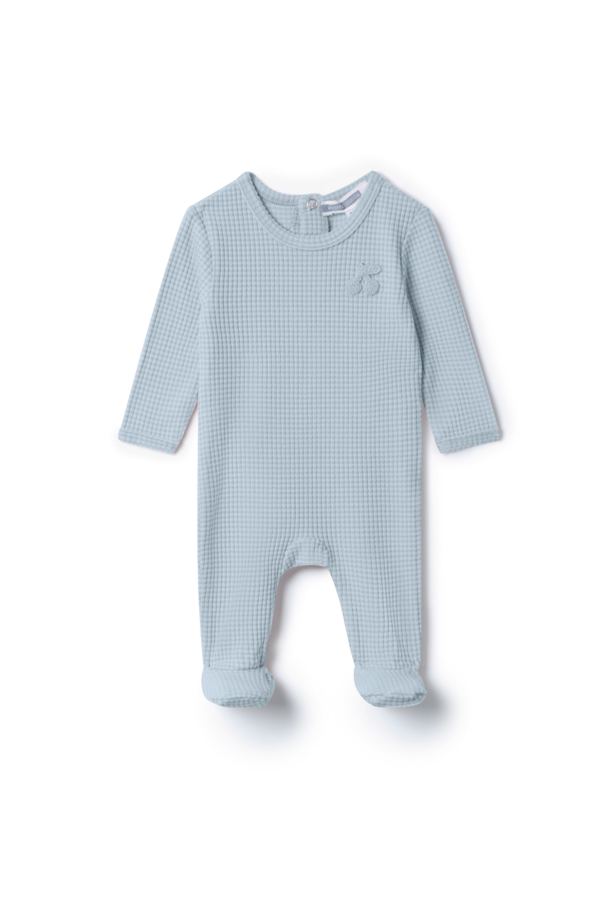 Three Little Tots Stripped Hook Stitch Applique Onesie, in Blue