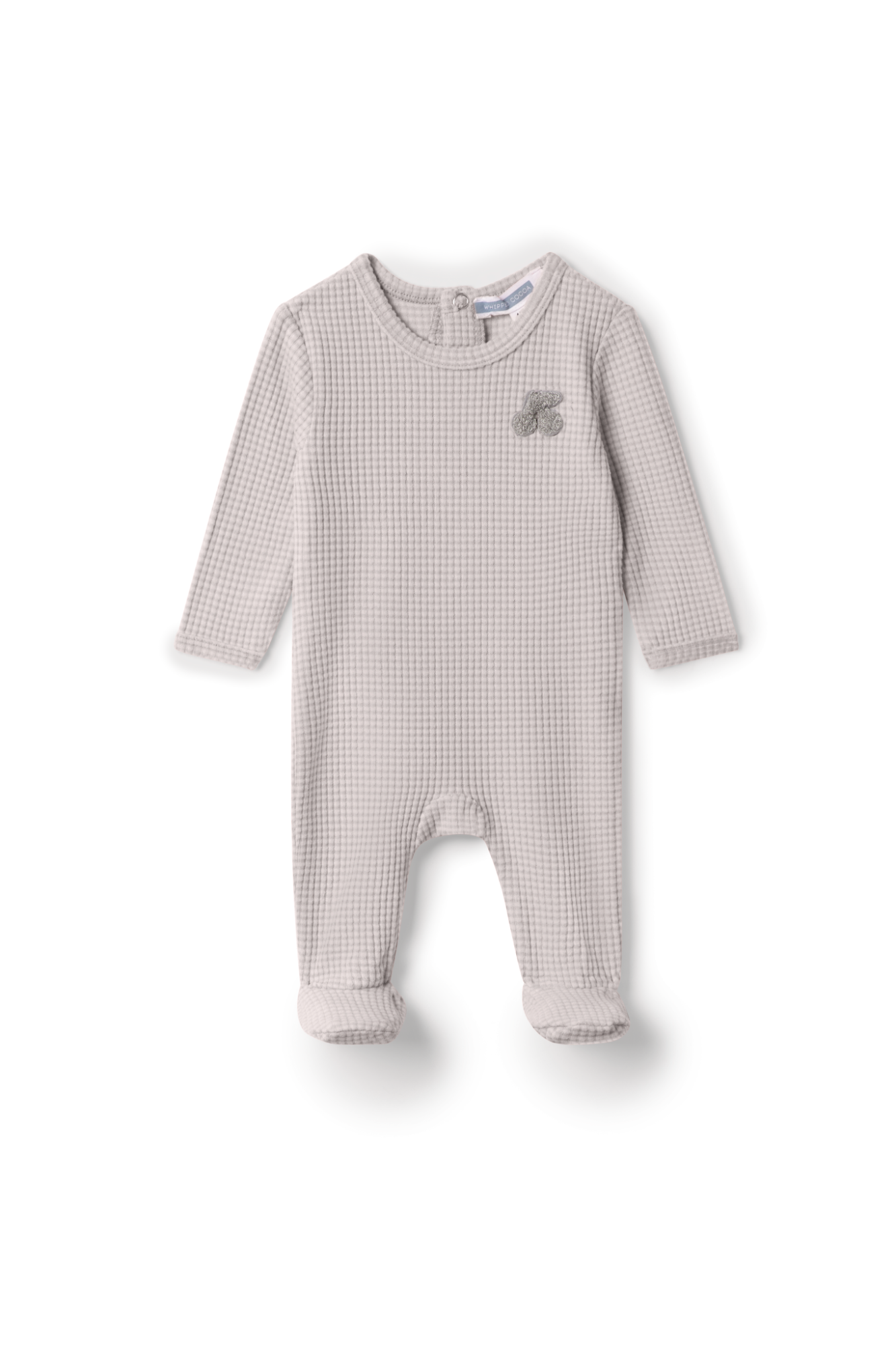 Three Little Tots Stripped Hook Stitch Applique Onesie, in Grey