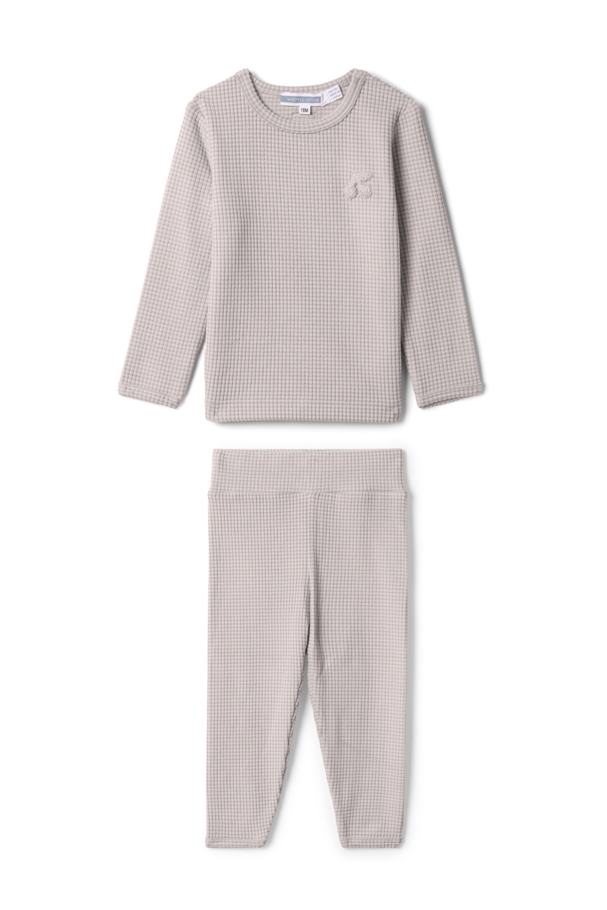 Three Little Tots Stripped Cherry Applique Set, in Grey