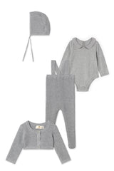 Three Little Tots Waffle Knit Overall Set, in Grey Mix
