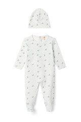 Three Little Tots Branch and Cherry Print Onesie, in Off White/Blue