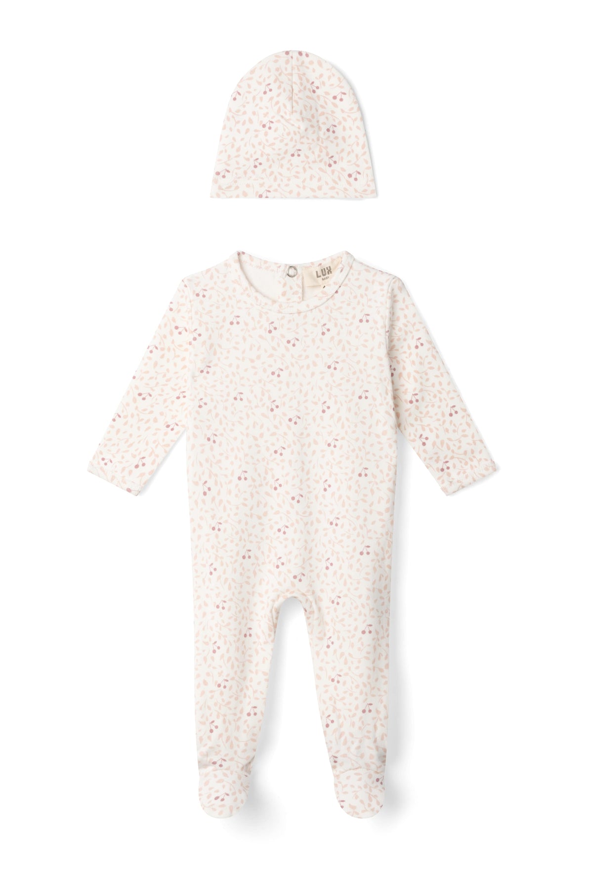 Three Little Tots Branch and Cherry Print Onesie, in Off White/Pink